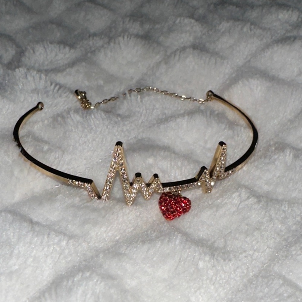 Swarovski Gold Heartbeat Bracelet with Red Heart Charm